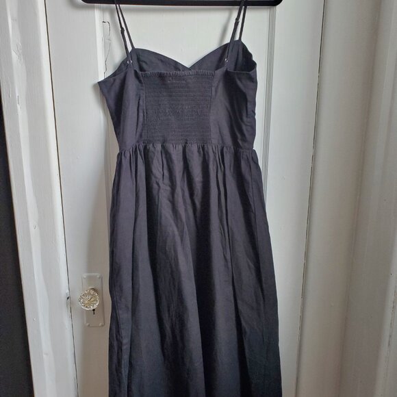 H&M linen cotton blend black midi dress - Picture 2 of 6